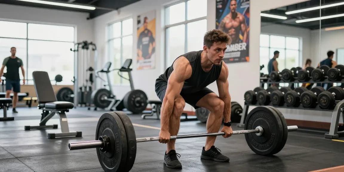Ein Bodybuilder im Anabolika Shop hebt Gewichte, um Muskelmasse aufzubauen.