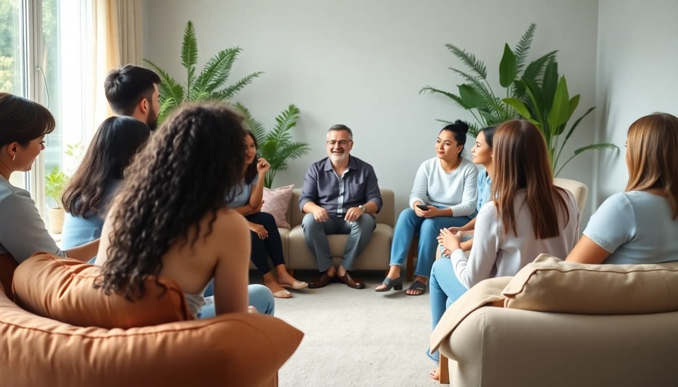 Engage in mental health awareness at a wellness workshop featuring diverse participants.