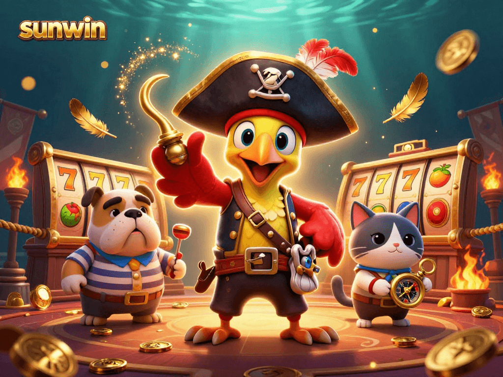 Engage in winning strategies with sunwin's 3D cartoon pirate and casino characters.