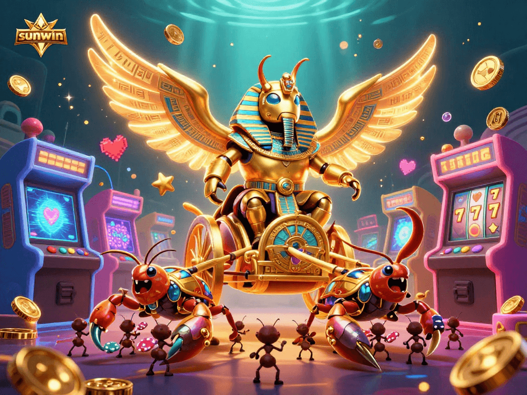 Experience thrilling gameplay at sunwin with a vibrant 3D casino illustration showcasing unique characters and interactive elements.