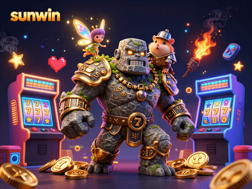Experience sunwin's vibrant slots with dynamic characters and sparkling casino elements.