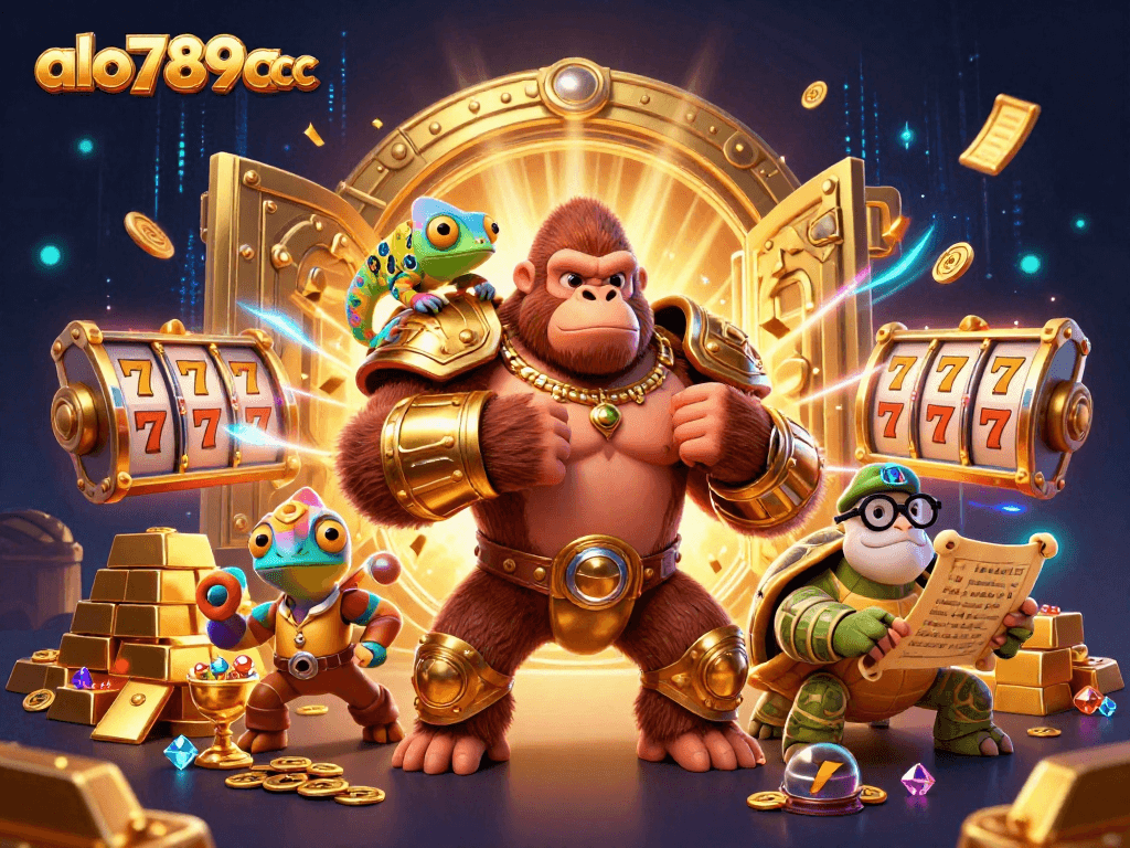 Engage with the excitement at alo789a cc, featuring a powerful gorilla king and captivating casino elements.