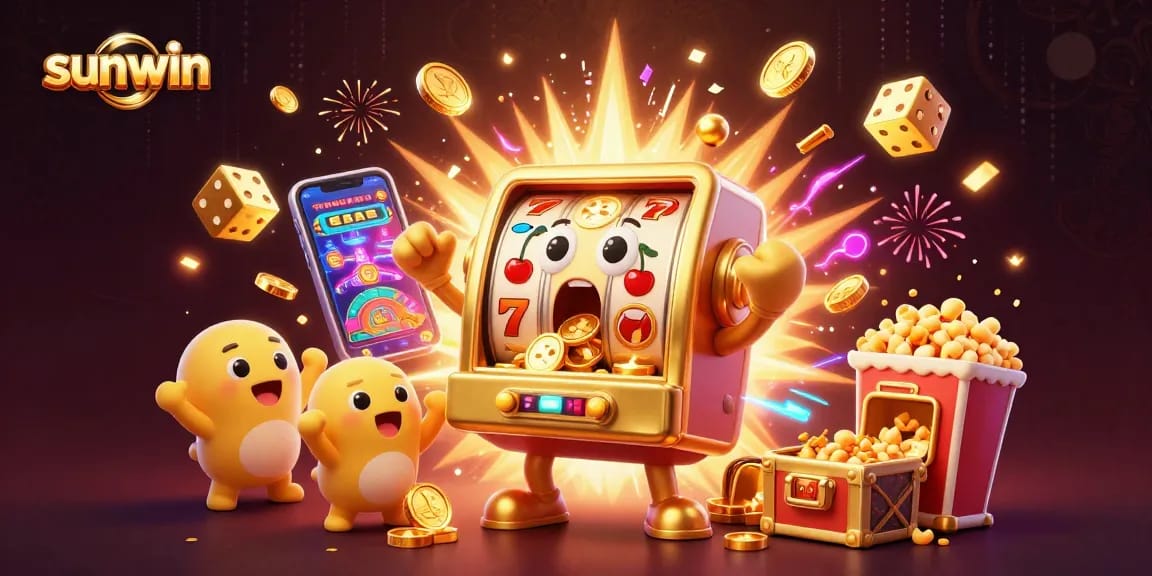 Experience excitement with sunwin as golden coins erupt from winning slots in a vibrant casino scene.
