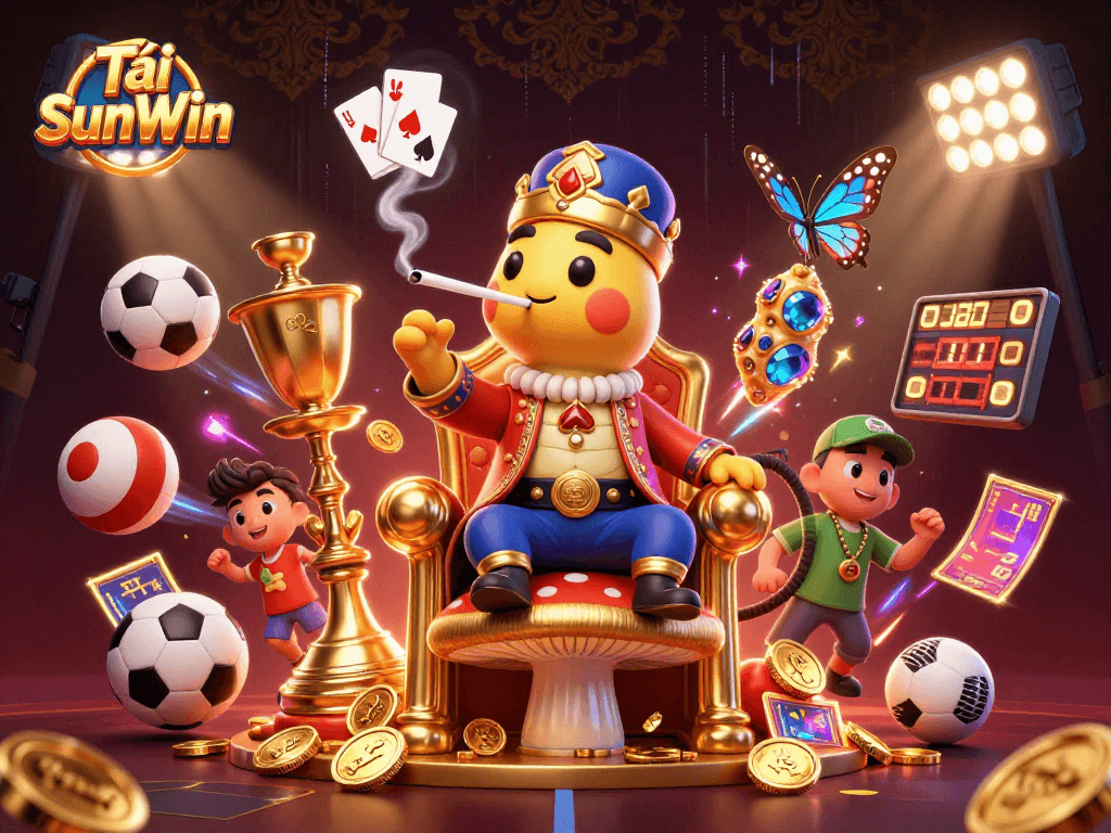 Tải SunWin offers exhilarating gambling action with a vibrant casino scene displaying dynamic sports elements.