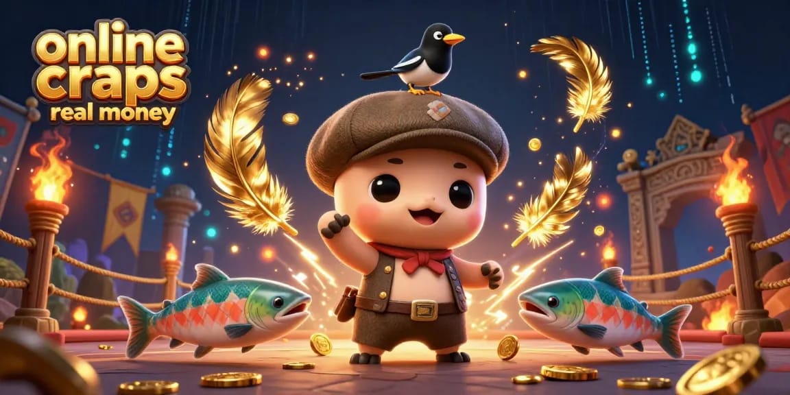 Engage with online craps real money as 3D cartoon characters immerse in a vibrant casino scene.