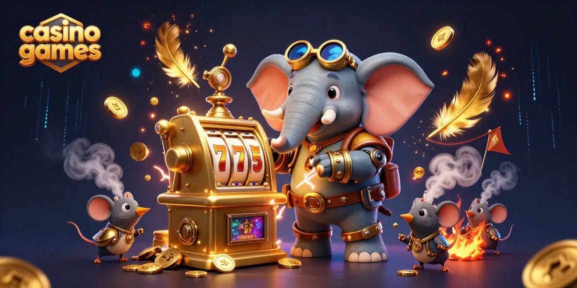 Experience thrilling casino games with a steampunk elephant at a gold slot machine.