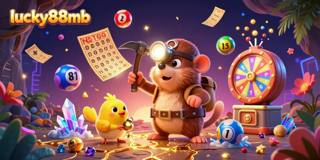 Engaging lucky88mb online casino scene with a treasure-hunting mole and vibrant gaming elements.
