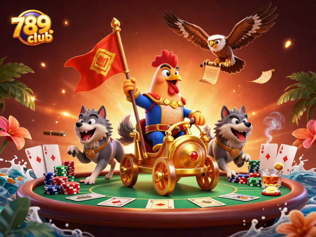 Experience the thrill of 789club with a dynamic 3D scene featuring an action-packed card game.