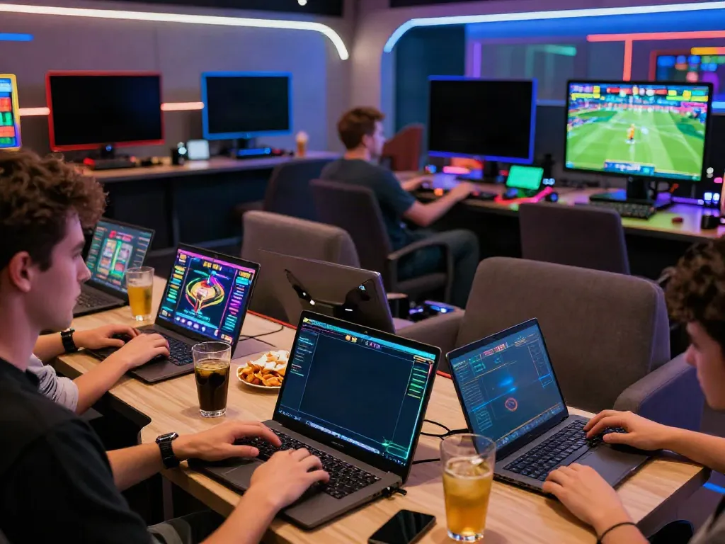 Engaging scene showcasing diverse players enjoying online gaming at man88 platform.