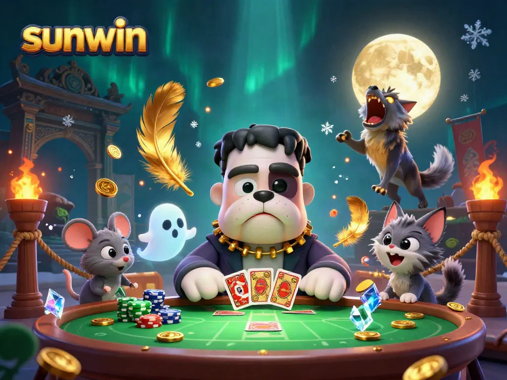 Watch the sunwin bulldog dealing cards, surrounded by a lively casino atmosphere.