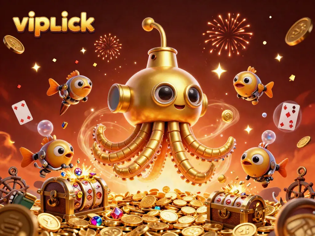 Engage with vipluck's thrilling casino games amid splashes of gold coins and vibrant gameplay.