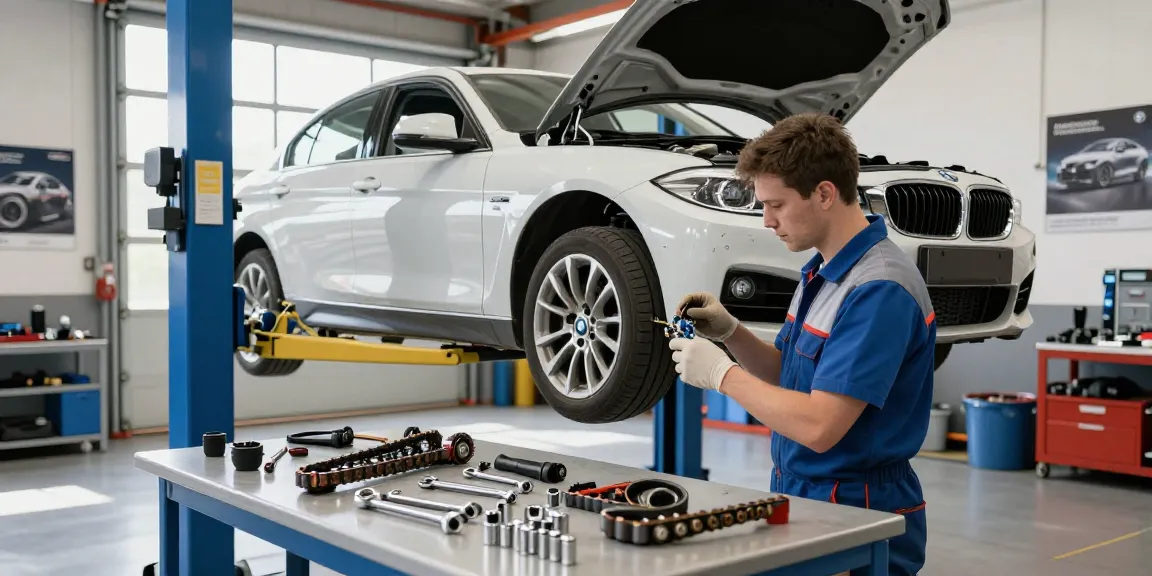 Erfahrener Mechaniker führt den BMW Steuerkette Wechseln Hannover in einer professionellen Fahrzeugwerkstatt durch.