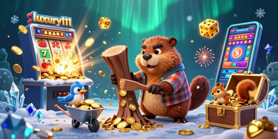 Enjoy luxury111 as a beaver chops a tree raining coins in this vibrant casino scene.