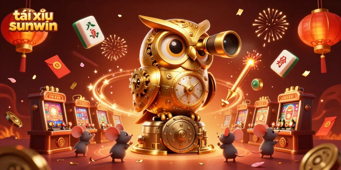 Engage in the thrilling world of tài xỉu sunwin with a golden owl overseeing vibrant casino action.