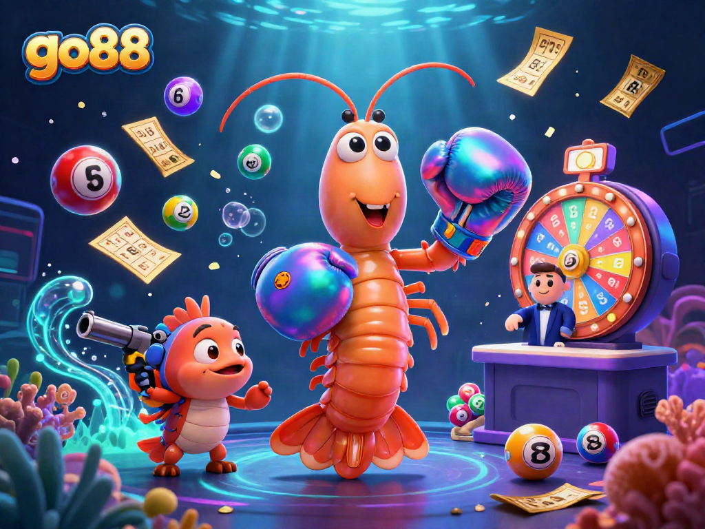 Engaging go88 casino action with lottery balls and vibrant gaming elements in a dynamic illustration.