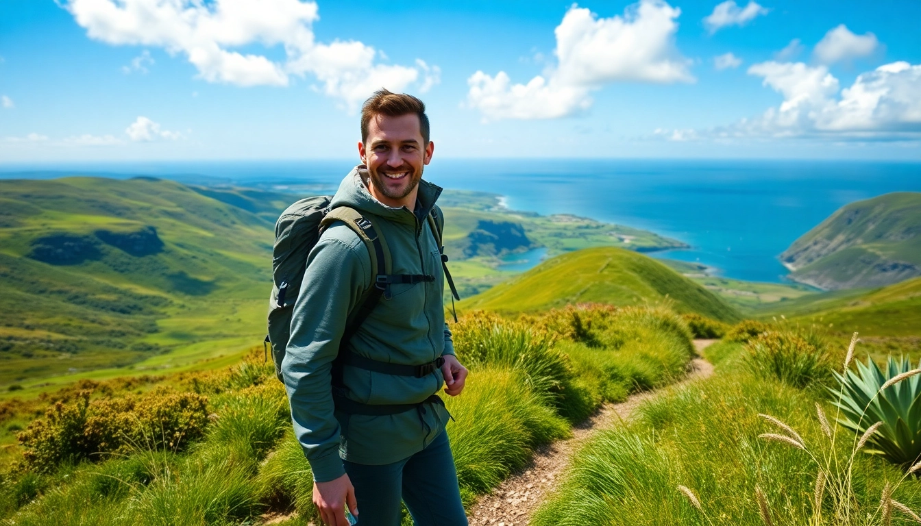 Kerry Way Fernwanderweg: A hiker enjoying the stunning scenery of the lush green landscapes.