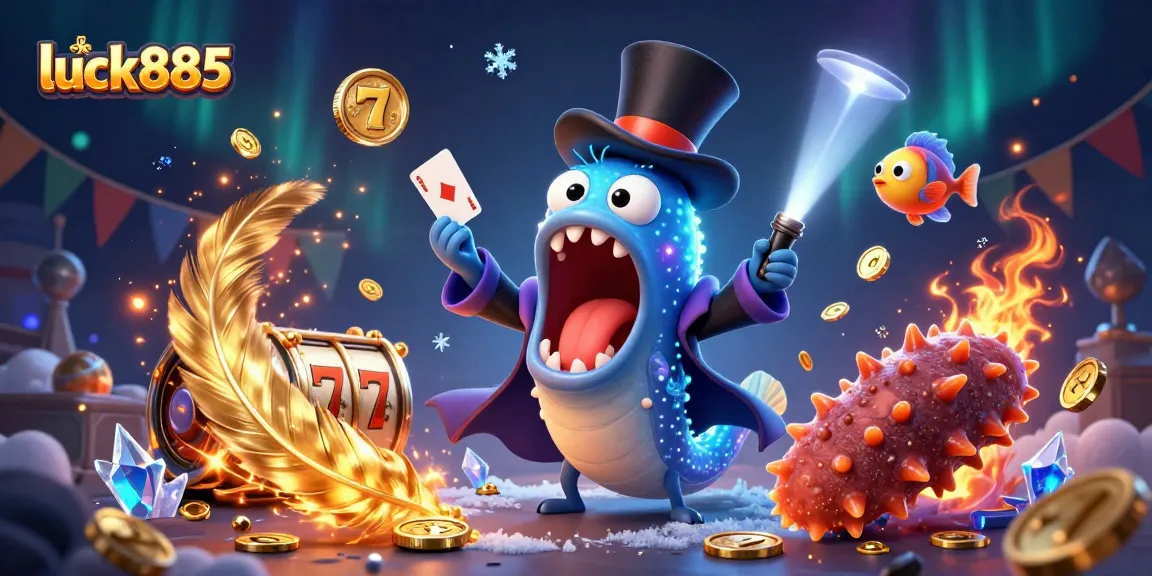 Experience thrilling gameplay with luck885's vibrant casino-themed scene featuring creative underwater characters.