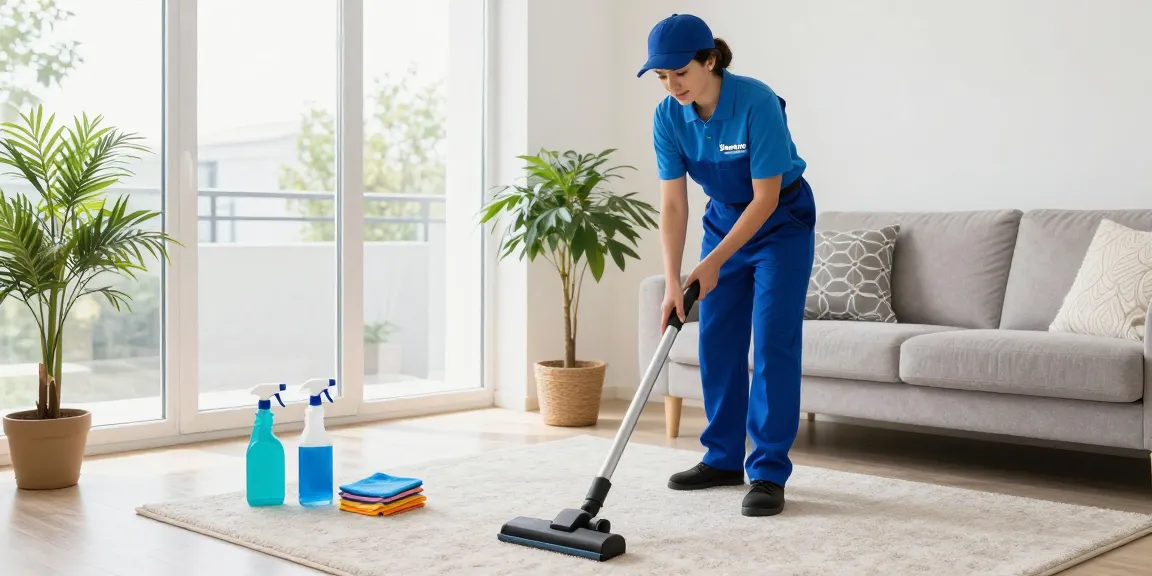 Professional cleaner from reinigungsfirma bern vacuums a bright living room.