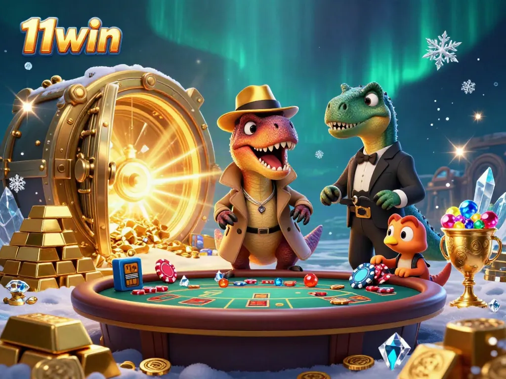 Experience thrilling 11win moments as animated characters engage at a vibrant casino scene.