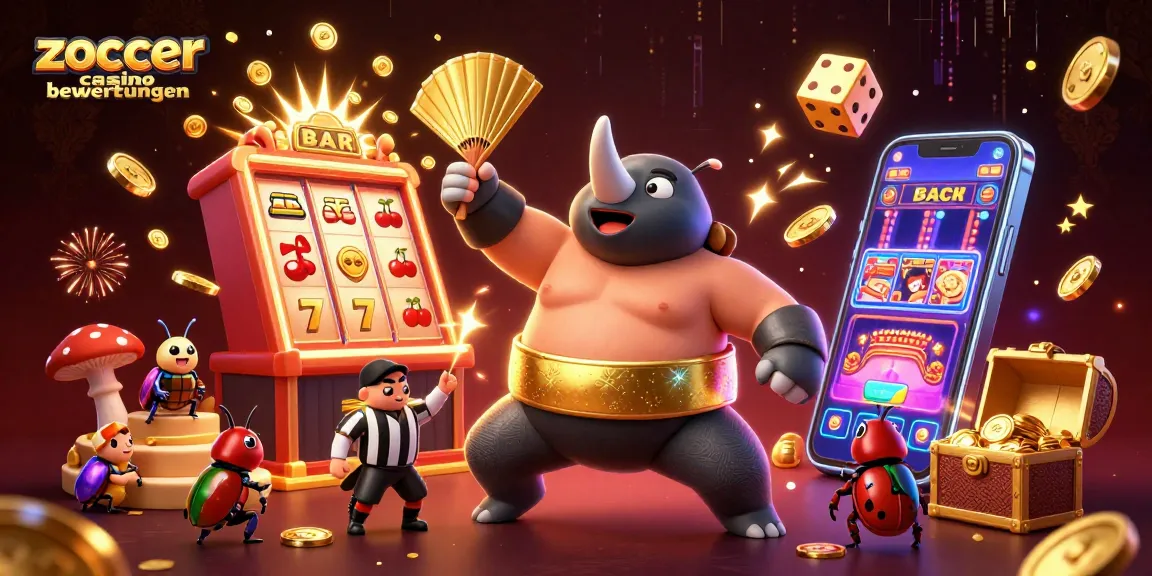 Zoccer Casino Bewertungen: Ein dynamisches Casino-Erlebnis mit aufregenden Symbolen und bunten Charakteren.