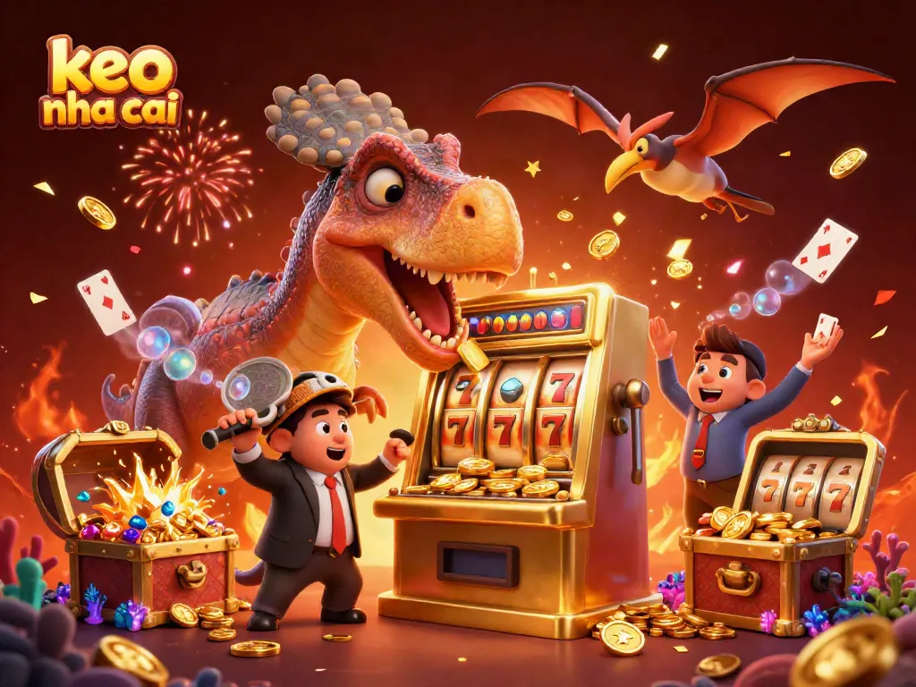 Experience the thrill of keo nha cai with a cartoon pachycephalosaurus jackpot scene bursting with excitement!