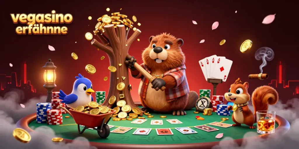 Experience vegasino erfahrungen with cartoon characters engaging in playful casino-themed activities.