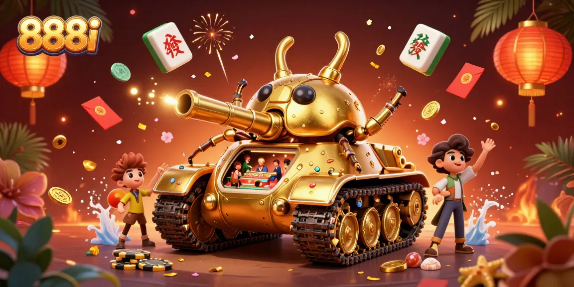Experience the excitement of 888i with a detailed casino scene inside a golden beetle tank.