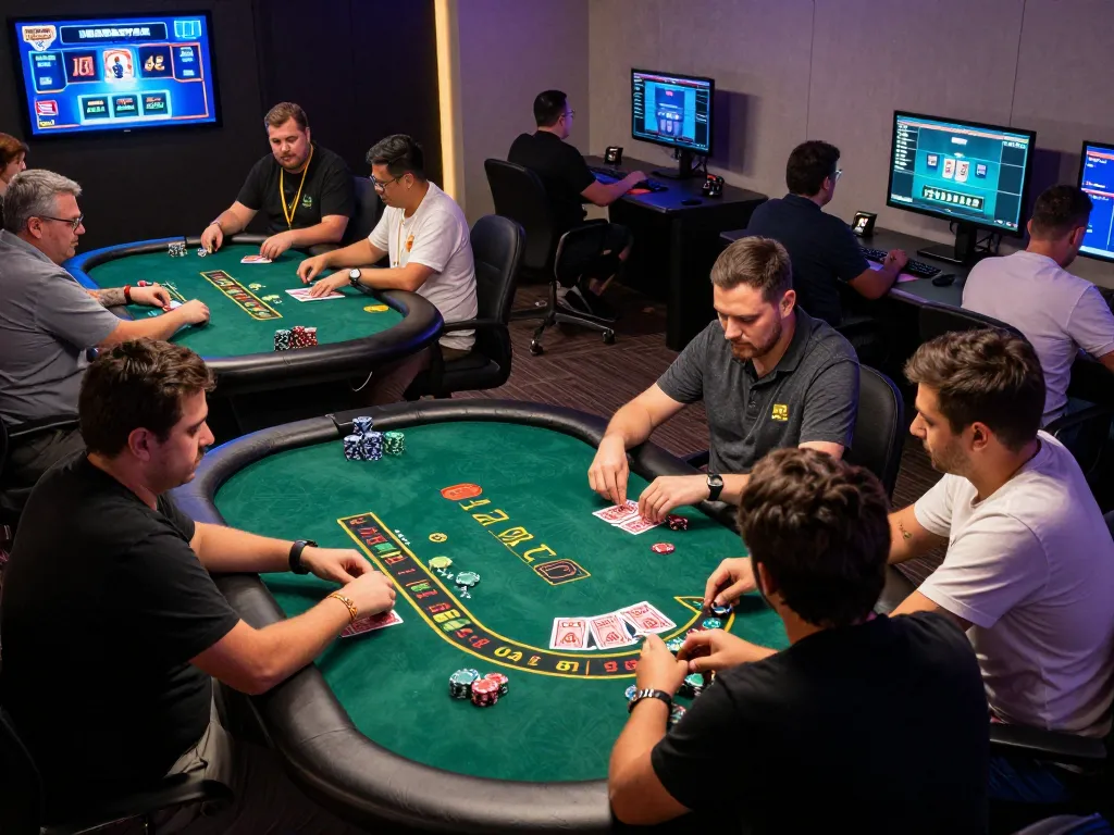 Engaged players strategizing in f168's live casino, showcasing the excitement of online gambling.