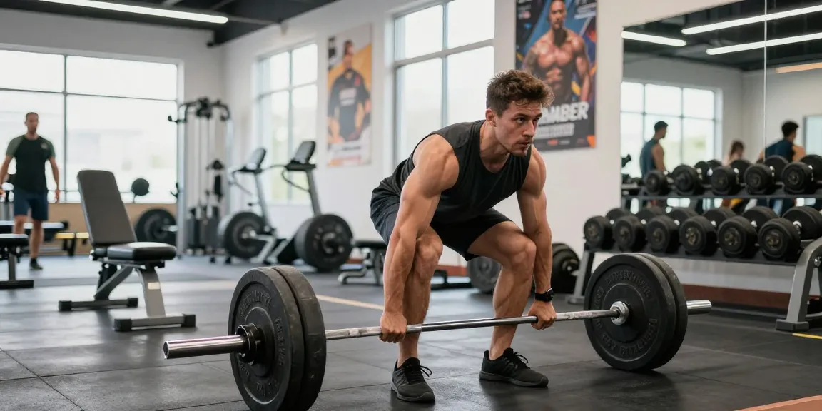 Ein Bodybuilder im Anabolika Shop hebt Gewichte, um Muskelmasse aufzubauen.
