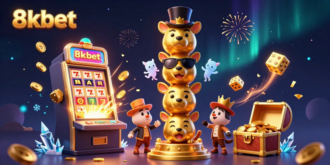 Engage in thrilling casino action with 8xbet's colorful slot machine jackpot and fun 3D elements.