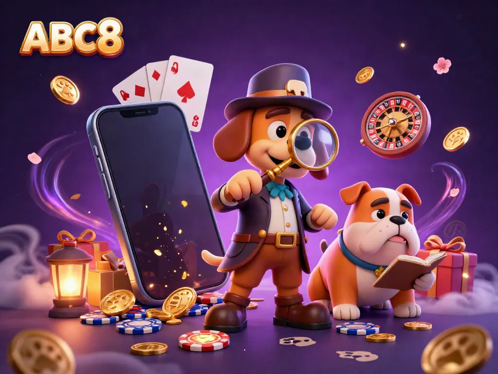 Experience the excitement of ABC8 as a detective uncovers poker chip clues amid vibrant casino elements.