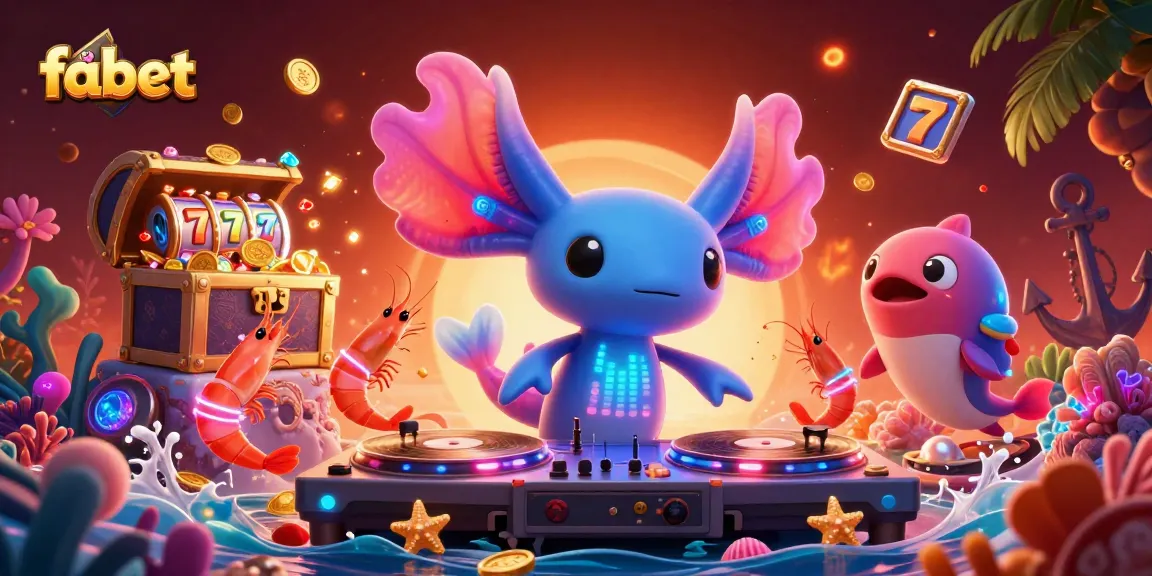 Fabet brings excitement with a vibrant casino scene featuring an axolotl DJ and underwater treasure.