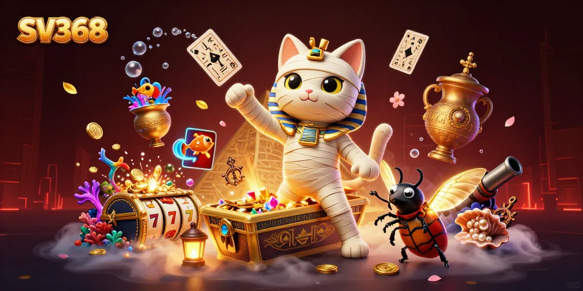 Spin and win with SV368 in this vibrant 3D casino scene featuring thrilling slot machines and ancient symbols.