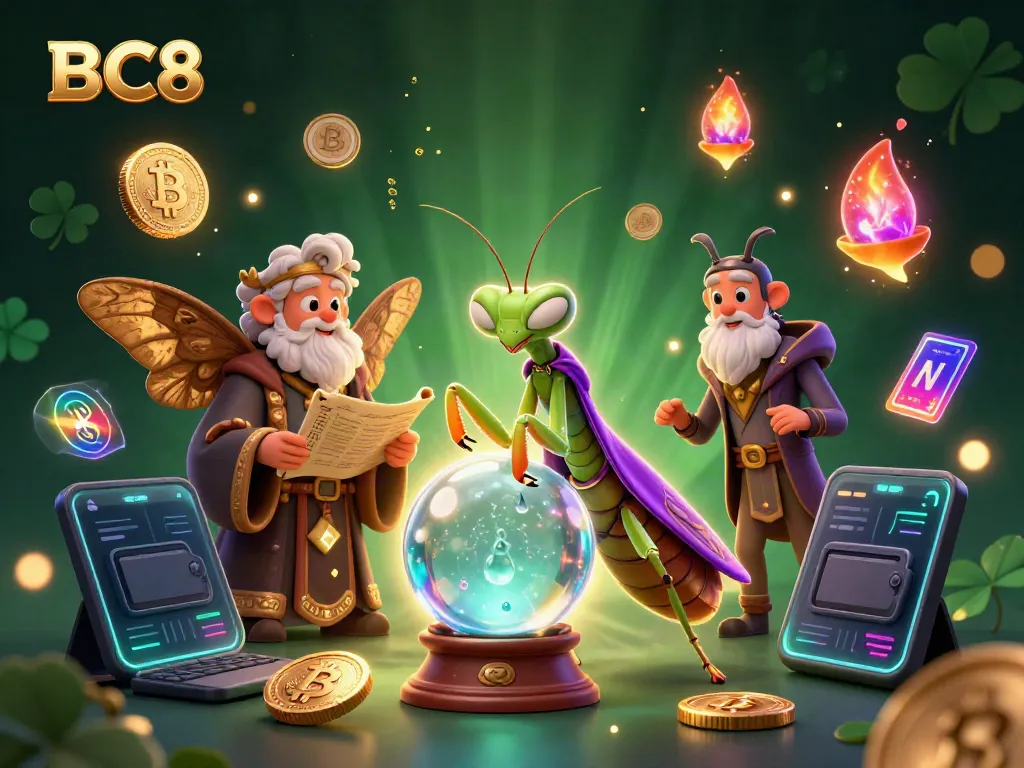 BC8 offers vibrant online gaming with crypto elements, surrounded by animated characters.