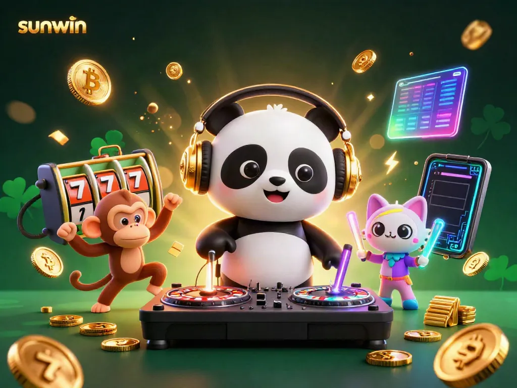 Join the DJ panda and friends for vibrant slot action with sunwin and crypto elements.