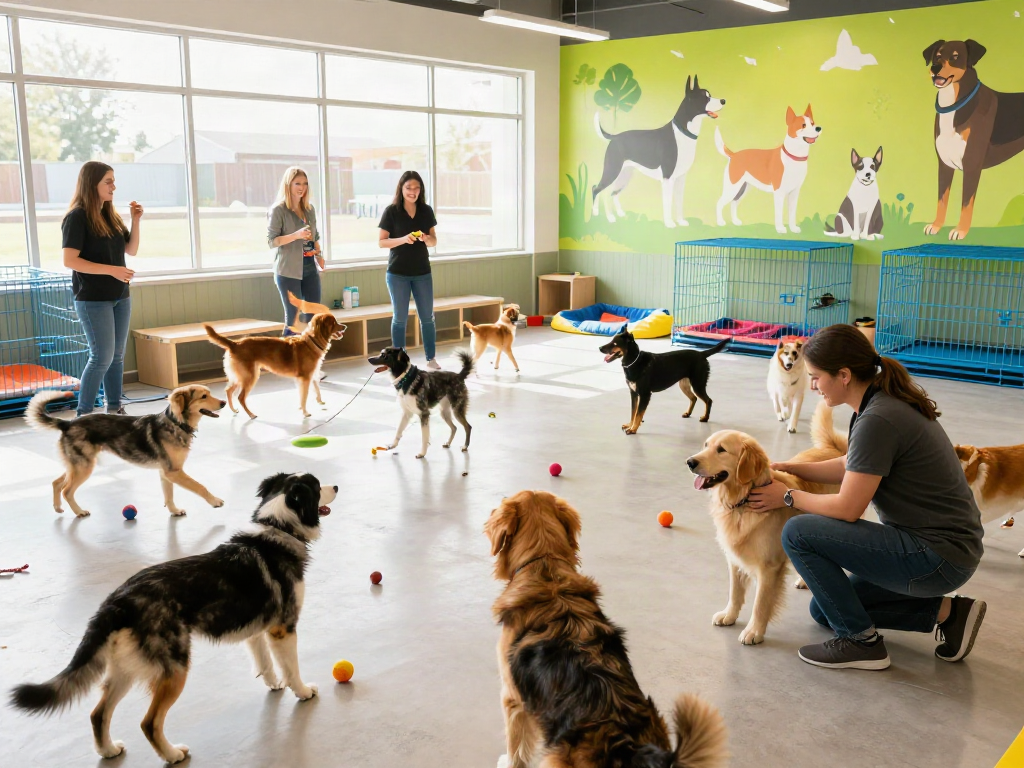 Excited dogs playing at a daycare while showcasing the slot depo 10k experience.
