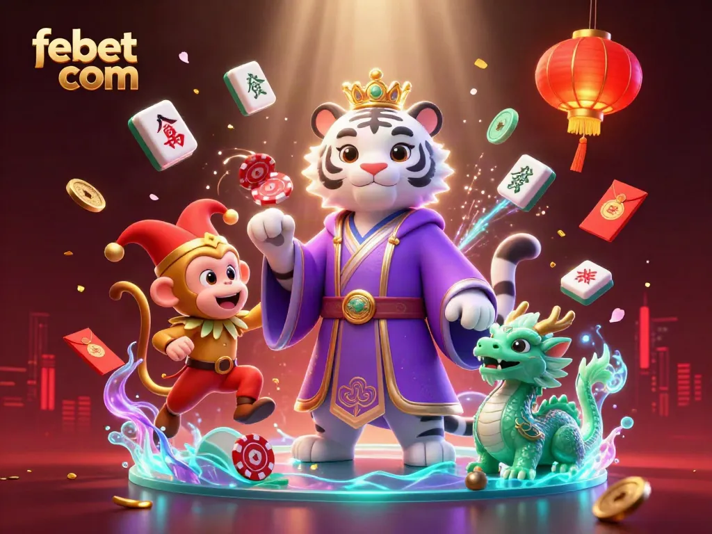 Experience the excitement of febet com with this vibrant casino-themed illustration featuring lively characters and game elements.