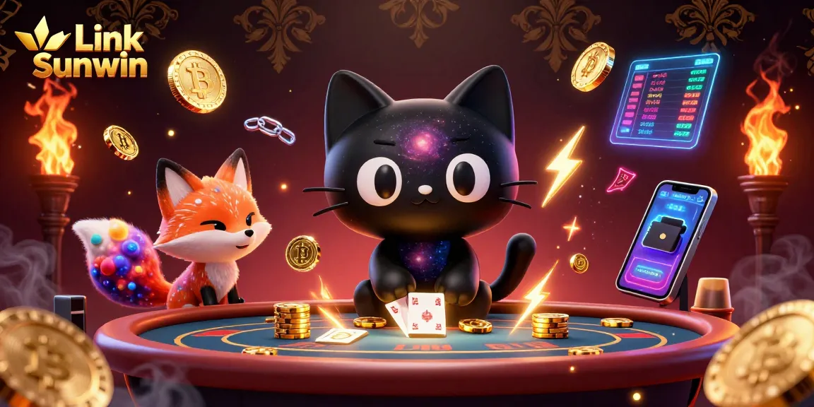 Experience the thrill of Link Sunwin with this cosmic casino illustrated scene featuring a black hole cat.