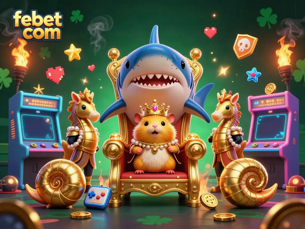 Experience thrilling gaming at febet com with a vibrant, detailed illustration showcasing dynamic casino elements and characters.