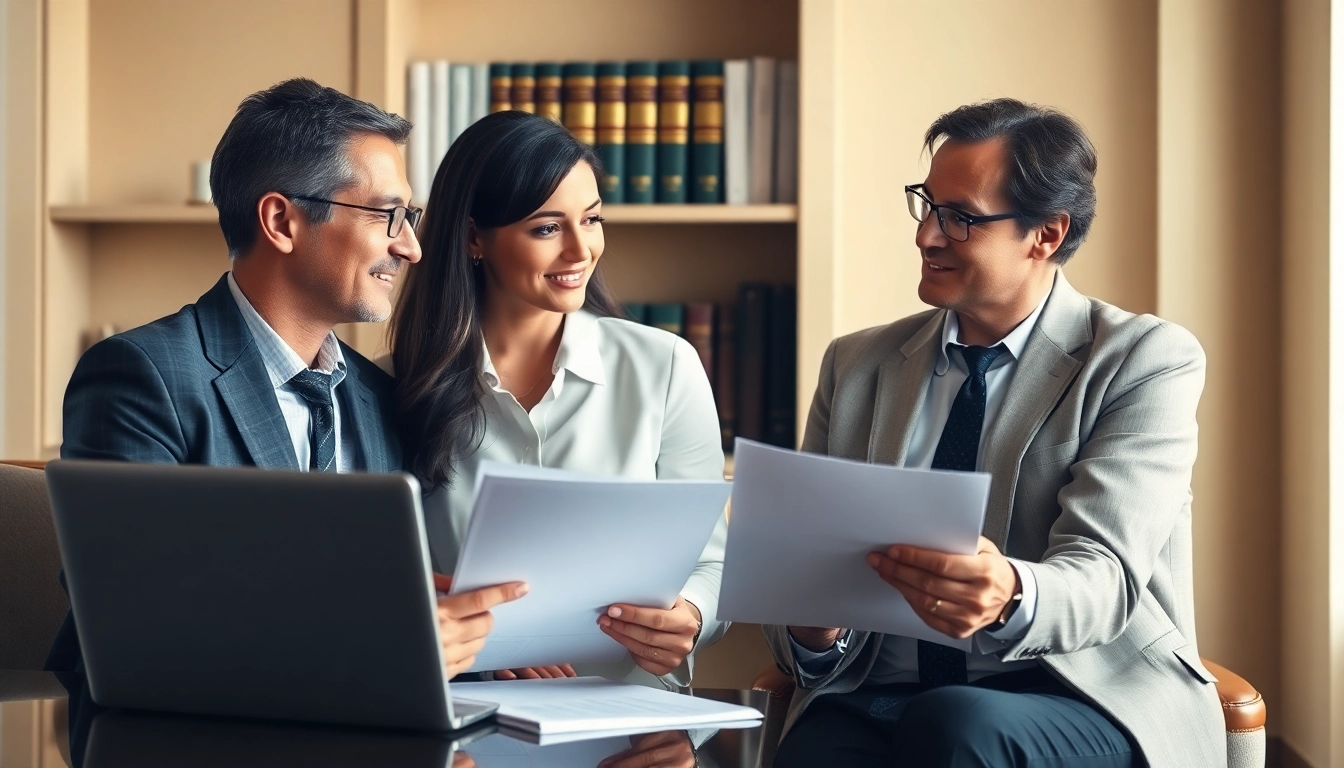 Hausverkauf bei Scheidung: Professional couple reviewing paperwork in an office.