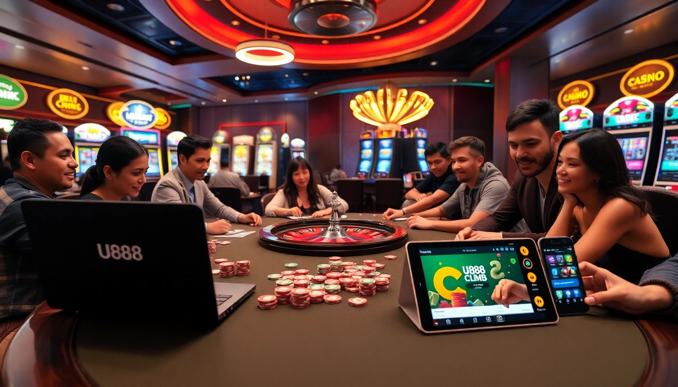 Experience the thrill of gaming with Trang chủ U888 featuring lively casino tables and vibrant slot machines.