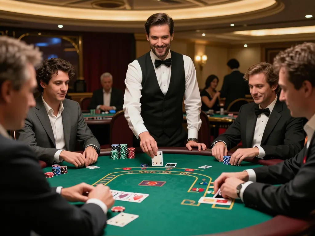 Players engaged at lc88.com blackjack table with dealer showcasing cards and chips