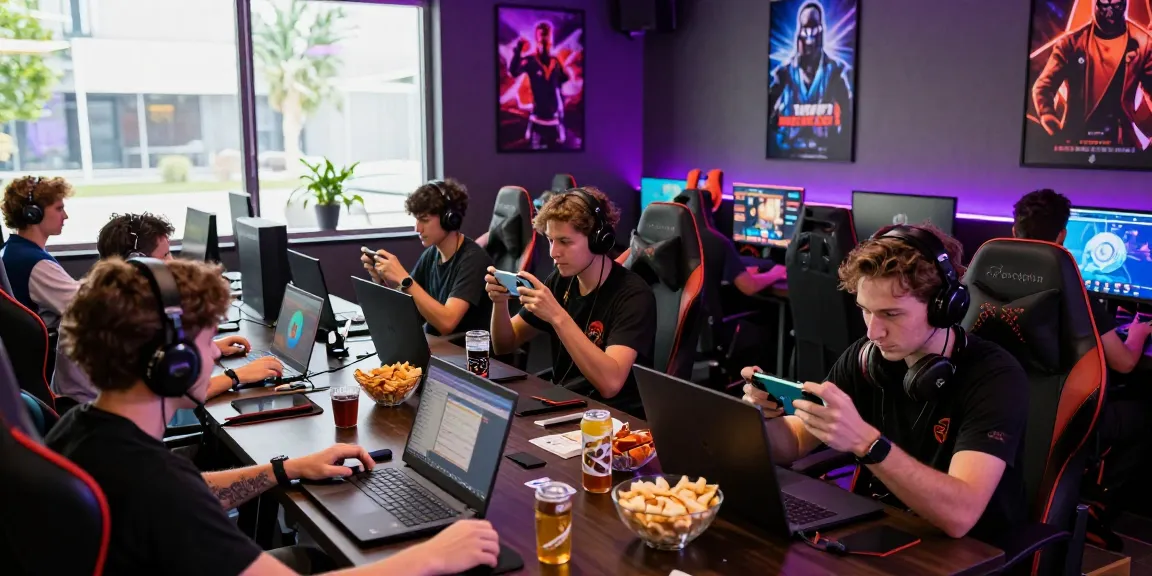 Exciting gaming environment at https://b52club.radio.fm/ with young adults enjoying diverse games.