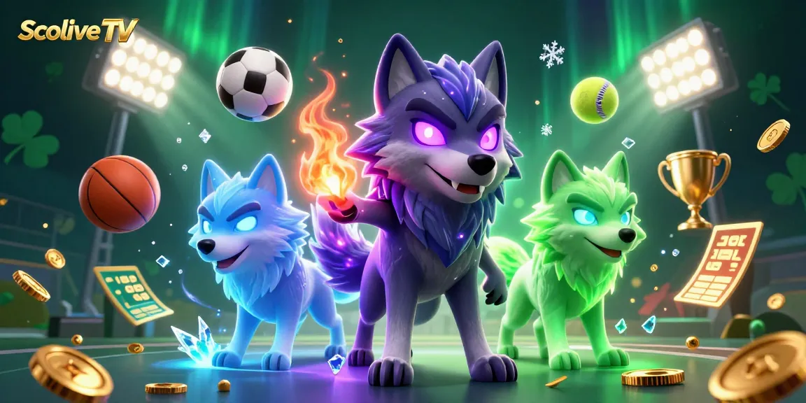 Experience Socolive TV's thrilling sports betting with dynamic visuals featuring wolves and sports elements.