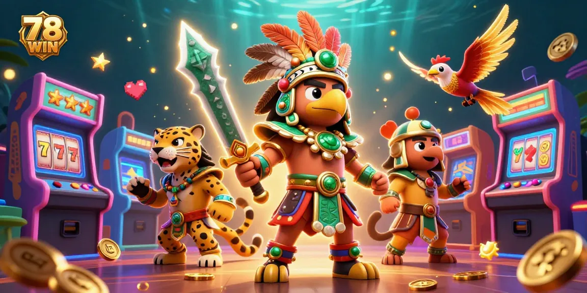 Join the thrilling adventure at 78 WIN with vibrant casino elements and 3D warriors in action.