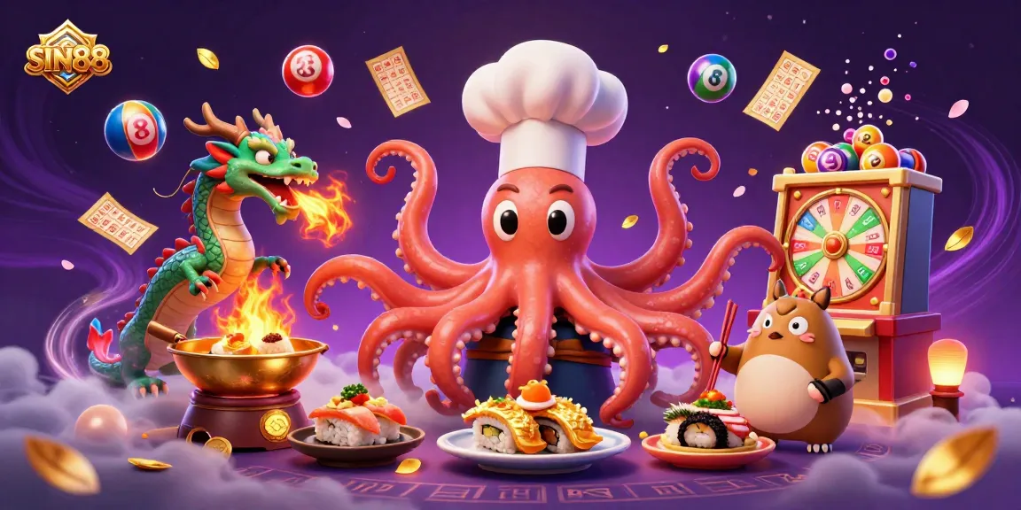 SIN88 invites players to experience vibrant thrills in this cartoon casino scene full of exciting games.